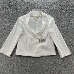 VTG 90s Y2K Ya Ya Blazer Womens Small White Pinstripe Hardware Clasp Crop Jacket